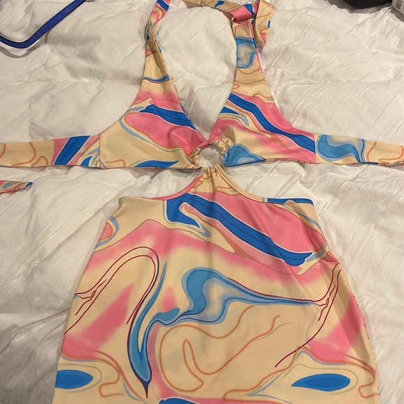 Y2K Multicolor Pink Halter Tie Dress (S) - Picture 3 of 4